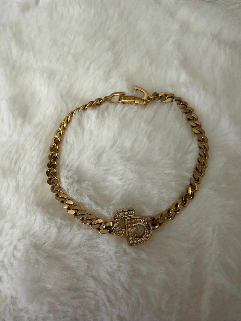 Dior Gold Toned Crystal-Embellished Double D Link Bracelet